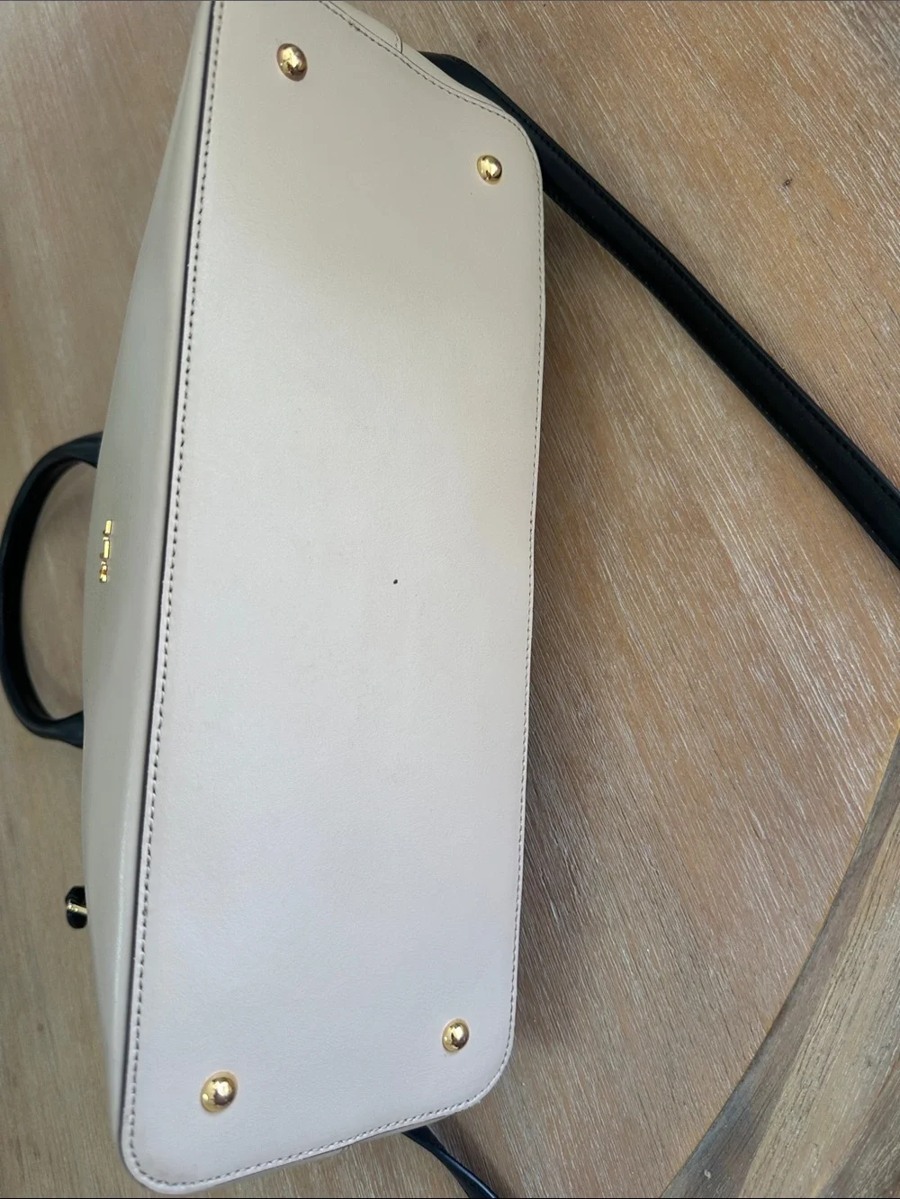 Ralph Lauren Beige and Black Leather Satchel with Gold Hardware